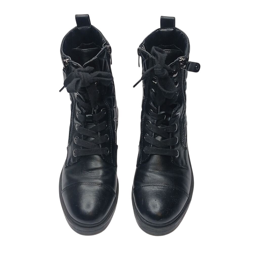 Nine West Combat Boots Women 8M Black Quilted Cap Toe Lug Sole WNWALAN3 - Picture 3 of 8